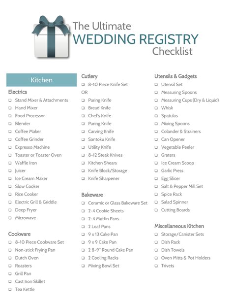 Free Printable Wedding Registry Checklist